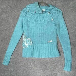 Pepe Jeans Women's Blue Embroidered Knit Sweater - Small